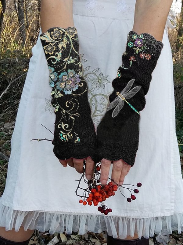 Casual dragonfly print warm gloves