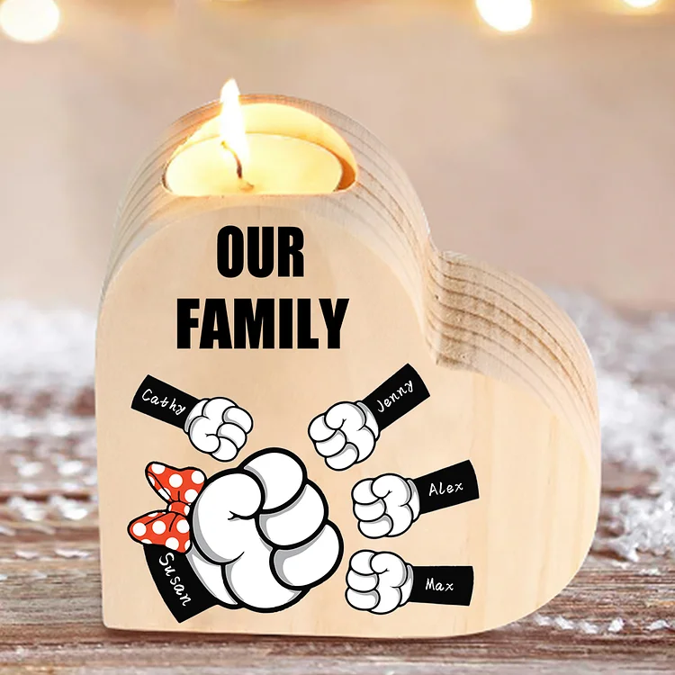 5 Names-Personalized Fist Bump Heart-Shape Candlestick Custom Text  Mother's Day Gift Wooden Custom Candle Holder For Mum