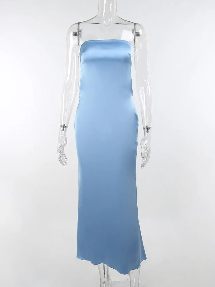 WannaThis Women Hollow Out Sexy Satin Dress Sleeveless Summer Tube Elegant Fashion Prom Evening Dresses Long Luxury 2022 Wedding 531-1