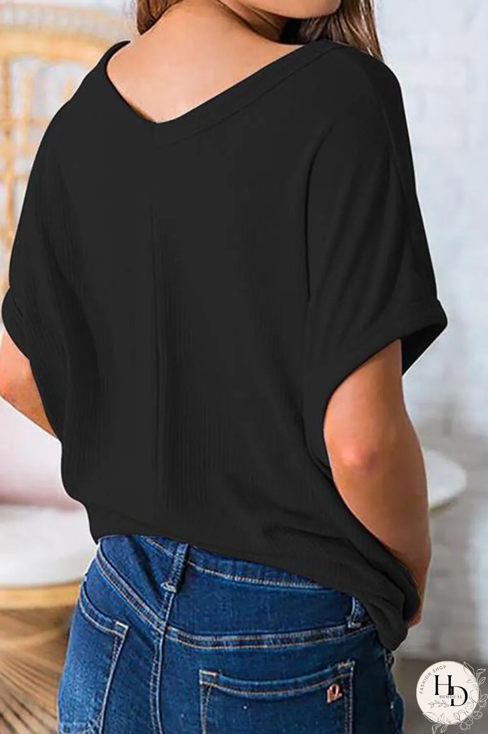 Plus Size Knot Solid Color V-Neck Short Sleeve T-Shirt