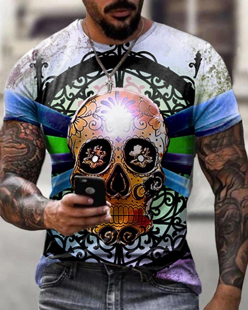 Retro Pattern Skull Short-sleeved T-shirt