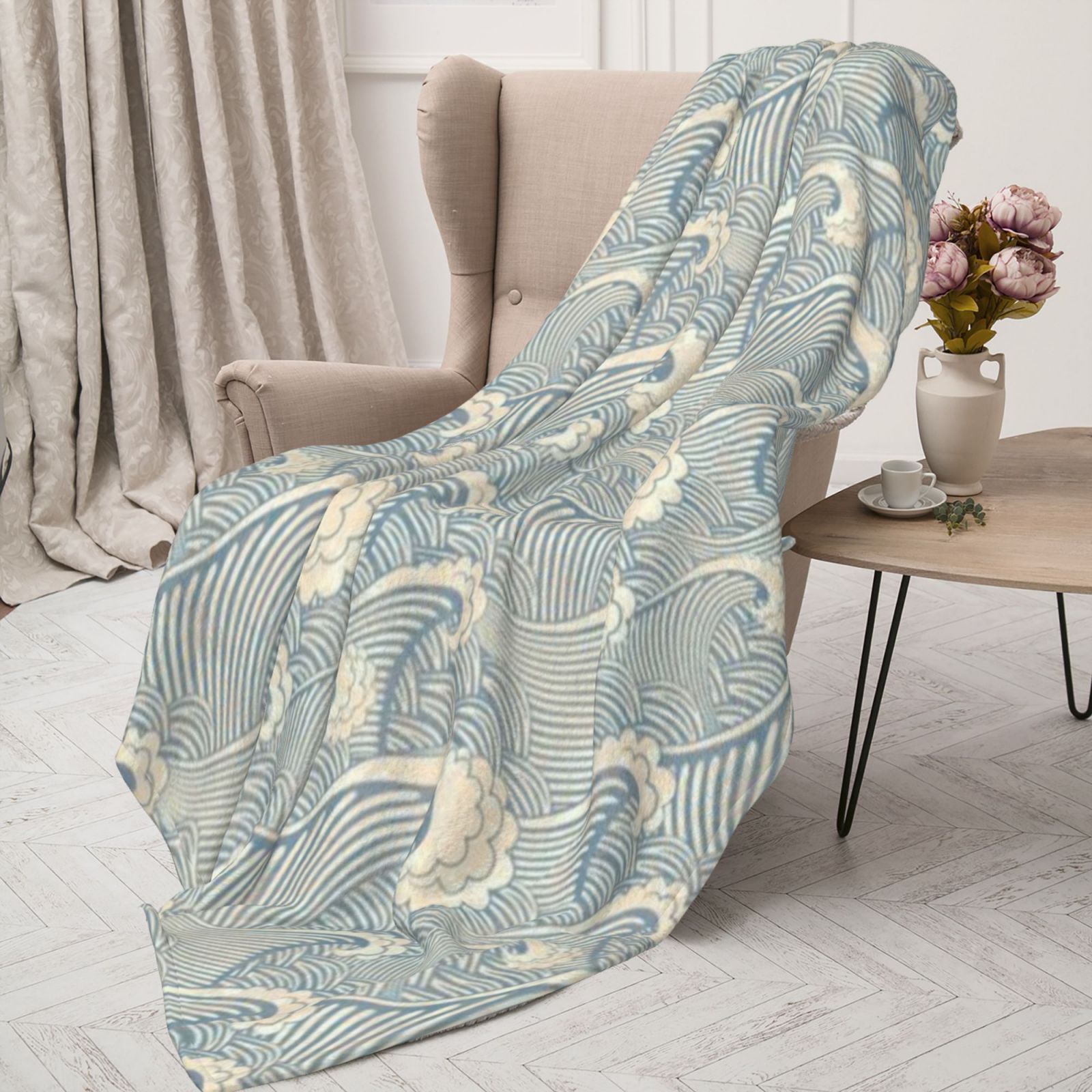 Comstylish Japanese Wave Art Print Blanket