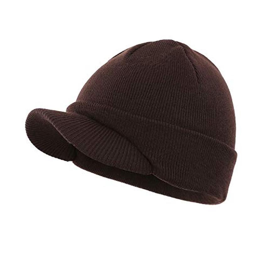 Home Prefer Men's Winter Beanie Hat with Brim Warm Double Knit Cuff Beanie Cap