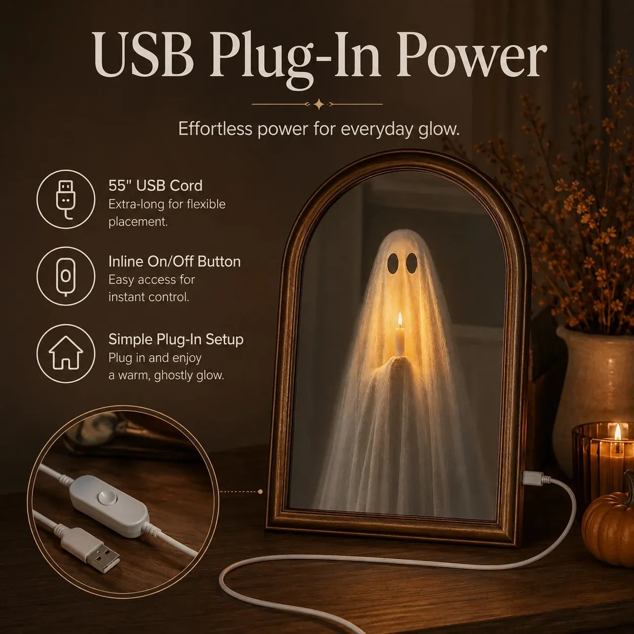 Halloween ghost mirror styled on mantels shelves and console tables