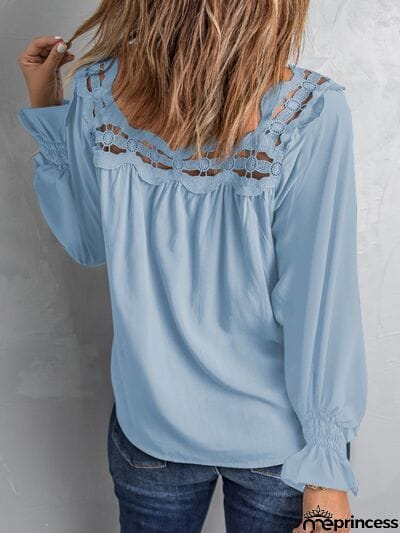 Cutout Square Neck Long Sleeve Blouse