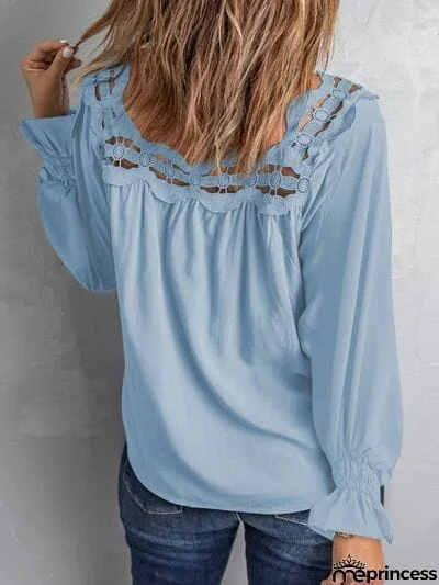 Cutout Square Neck Long Sleeve Blouse