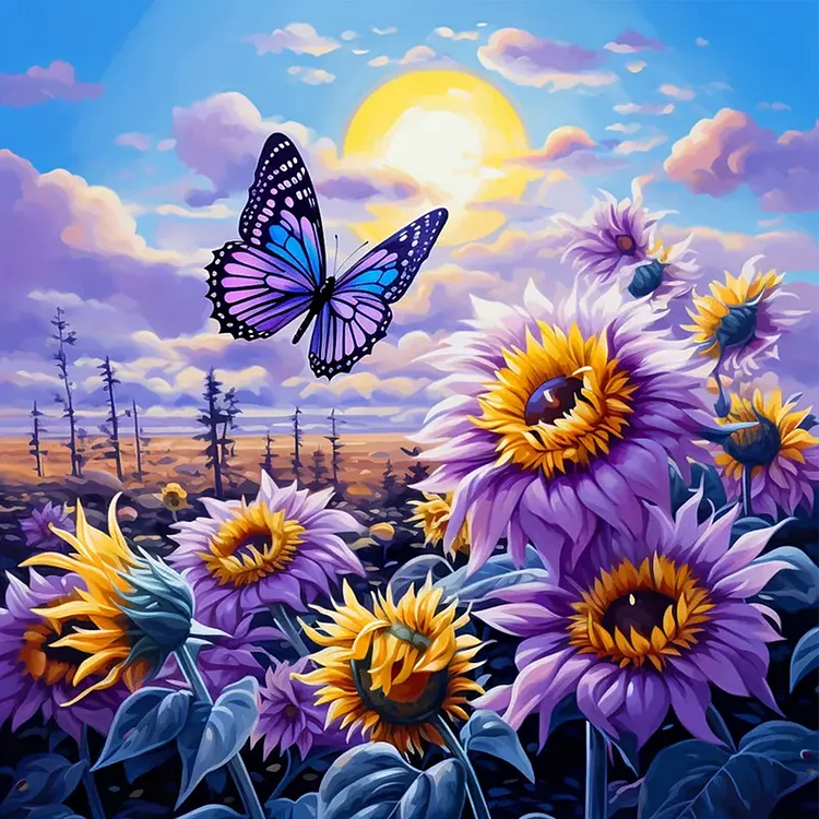 Butterfly And Sunflower Scenery 40*40CM (Canvas) Full Round Drill Diamond Painting gbfke