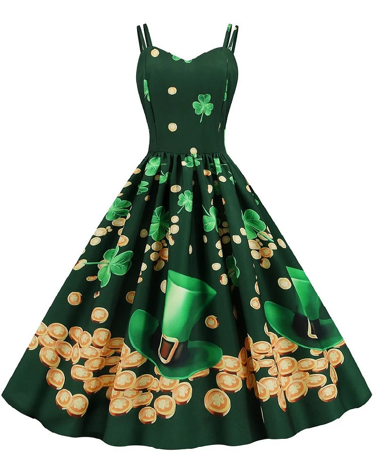 St Patricks Day Womens Sexy Slip Full Skirt Festival Vintage Dresses-elleschic