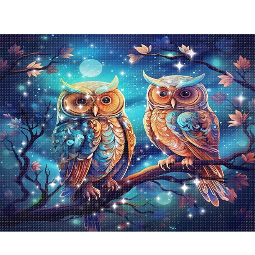 9CT Full Stamped Cross Stitch Bead Embroidery- Owls(Canvas|52*40CM)