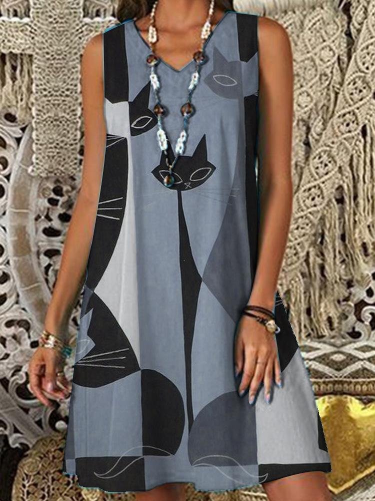 Women's Sleeveless V-neck Animal Print Maxi Dress