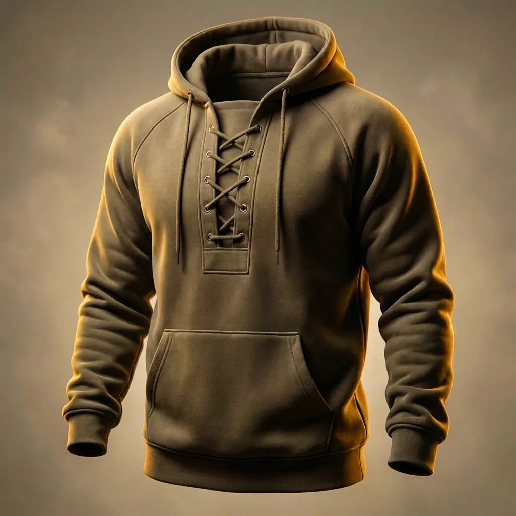 Men's Organic Cotton Hoodie &ndash; Lace-Up Front Mid-Weight Hoodie &ndash; view 2