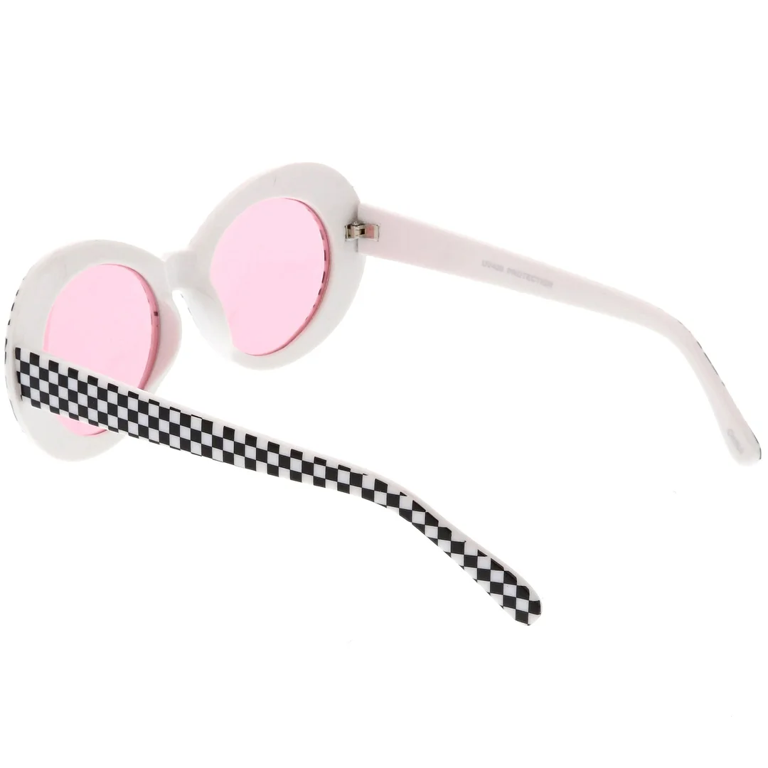 Large Retro Checkered Oval glasses Thick Frame Colored Lens Wide Arms 53mm