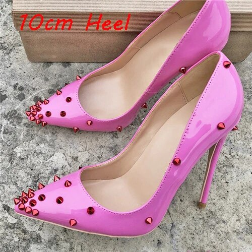 VCshoes 12cm Stilettos Rose Rivet Woman Extreme High Heels 8cm 10cm Party Wedding Shoes Women Pumps Pointed Toe MD018