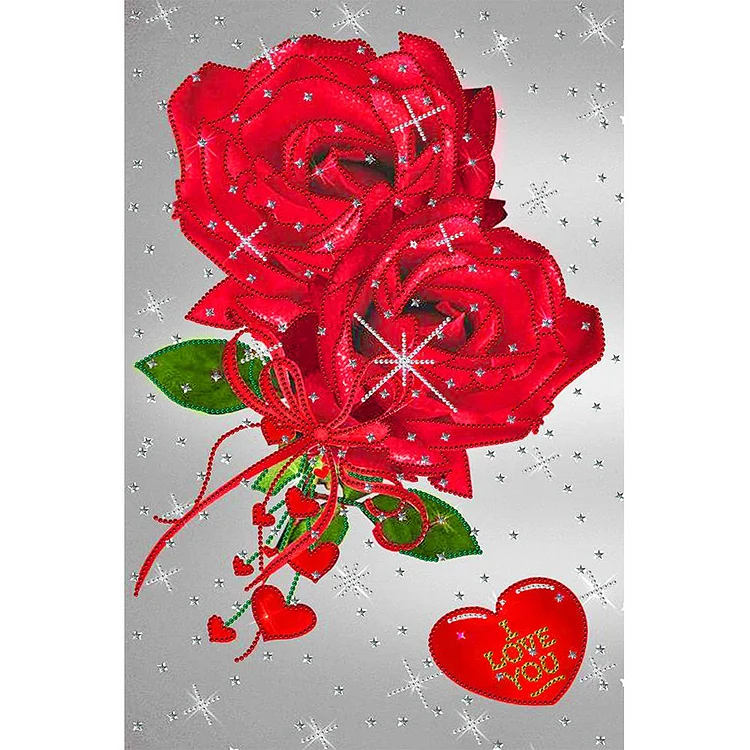 Red Rose - Partial Special Shaped Drill Diamond Painting - 35x50cm(Canvas)