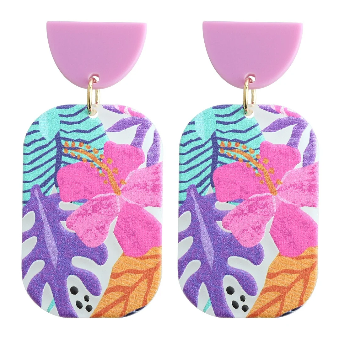 Dvacaman 2021 Fashion Multi-type Geometric Hand Painted Cartoon Fruits Flower Acrylic Resin Drop Earrings Women Colorful Jewelry