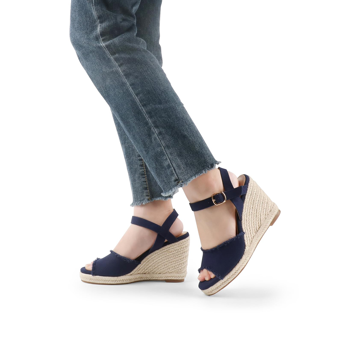 115mm/4.5" Women's Fashion Platform Espadrille Wedge Heels Ankle Strap Sandals-vocosishoes