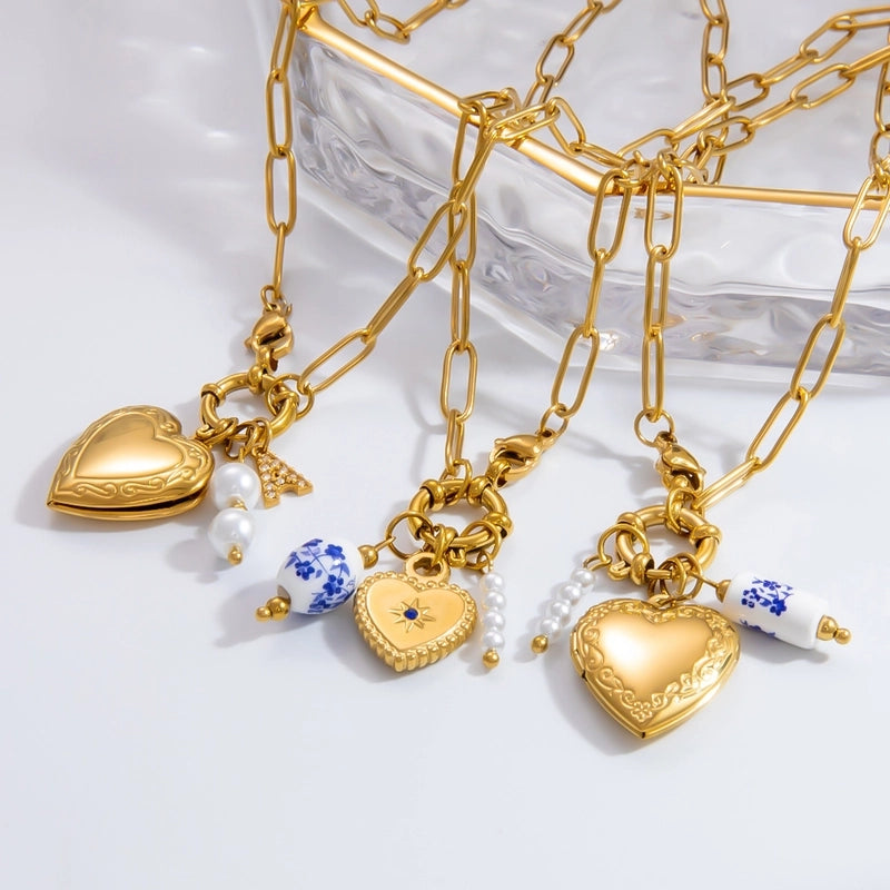 IG Style Heart Shape 304 Stainless Steel 18K Gold Plated Pendant Necklace