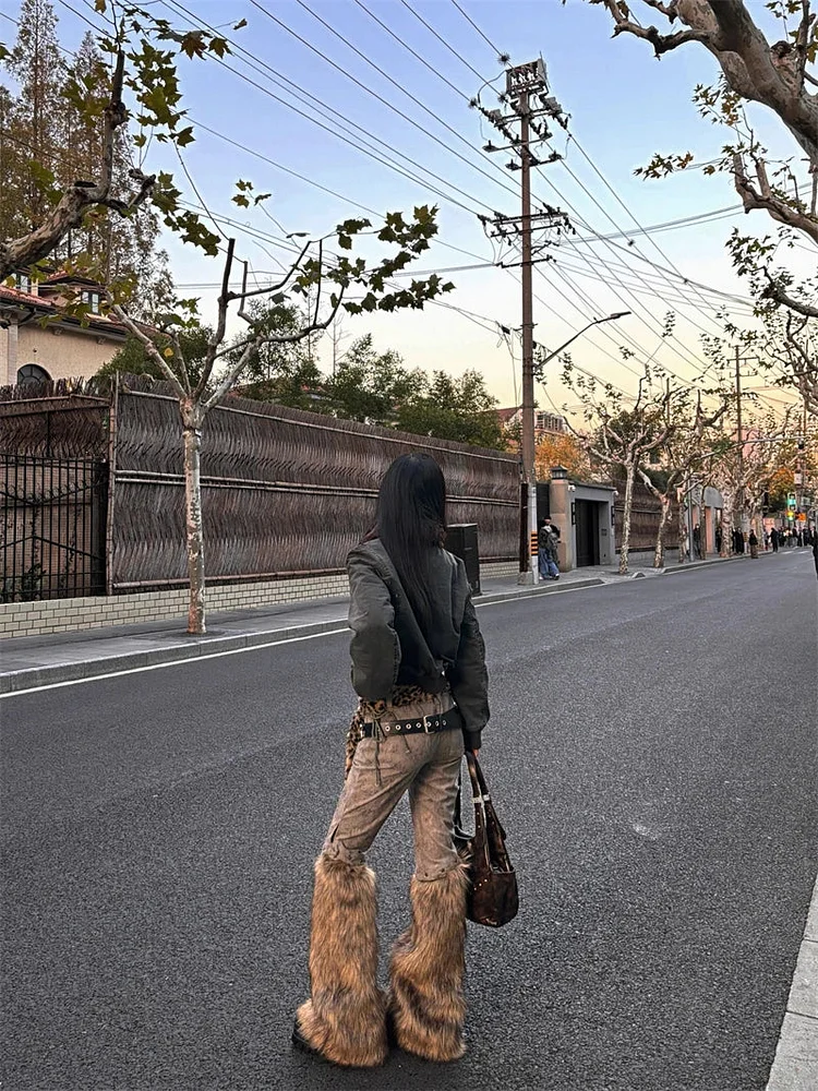 Faux Fur Gothic Patchwork Denim Pant