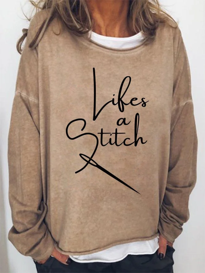 Long Sleeve Crew Neck Likes A Stitch Casual Sweatshirt