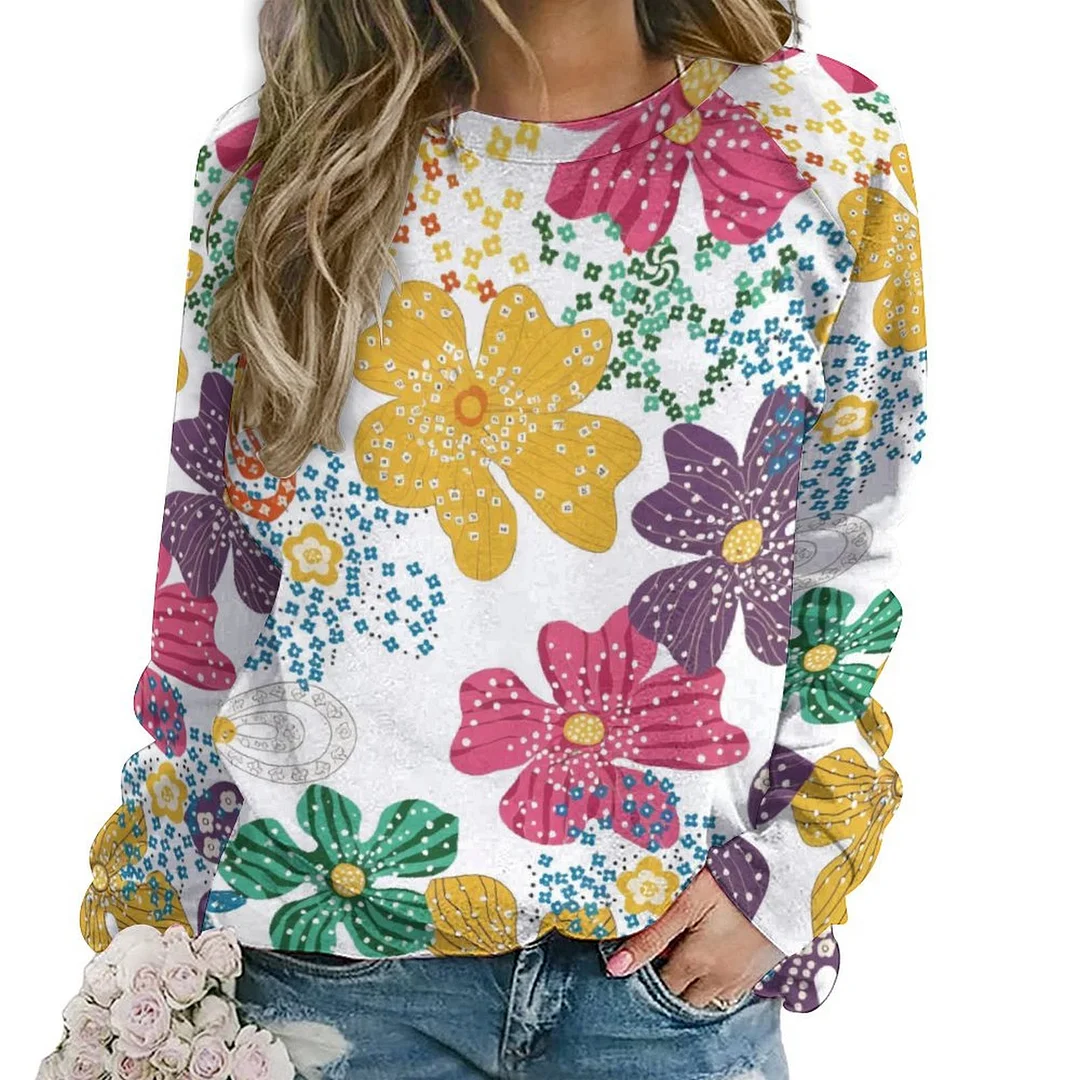 Printed Long Sleeve Casual Sweatshirt for  Women and Men Unisex Pattern Brown, Floral, Colorful