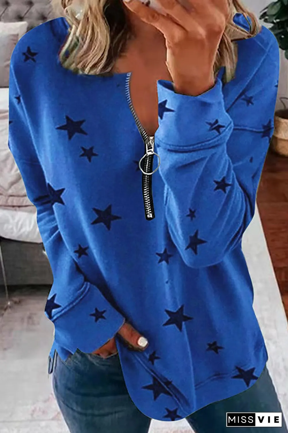 Casual The stars Split Joint Zipper Zipper Collar Tops(8 colors)
