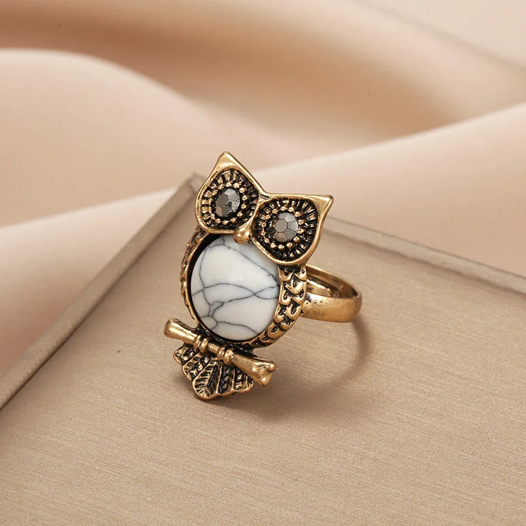 Olivenorma White Turquoise Owl Adjustable Ring