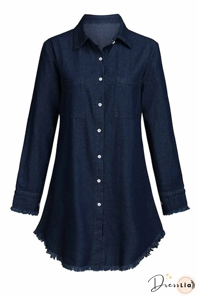 Loose Button Design 4 Colors Denim Dresses
