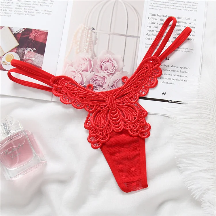 Billionm G-strings Butterfly Panties Women Lace Exotic Lingerie Underwear Open Crotch Embroidery Hollow Out Thong Low Rise T-Back