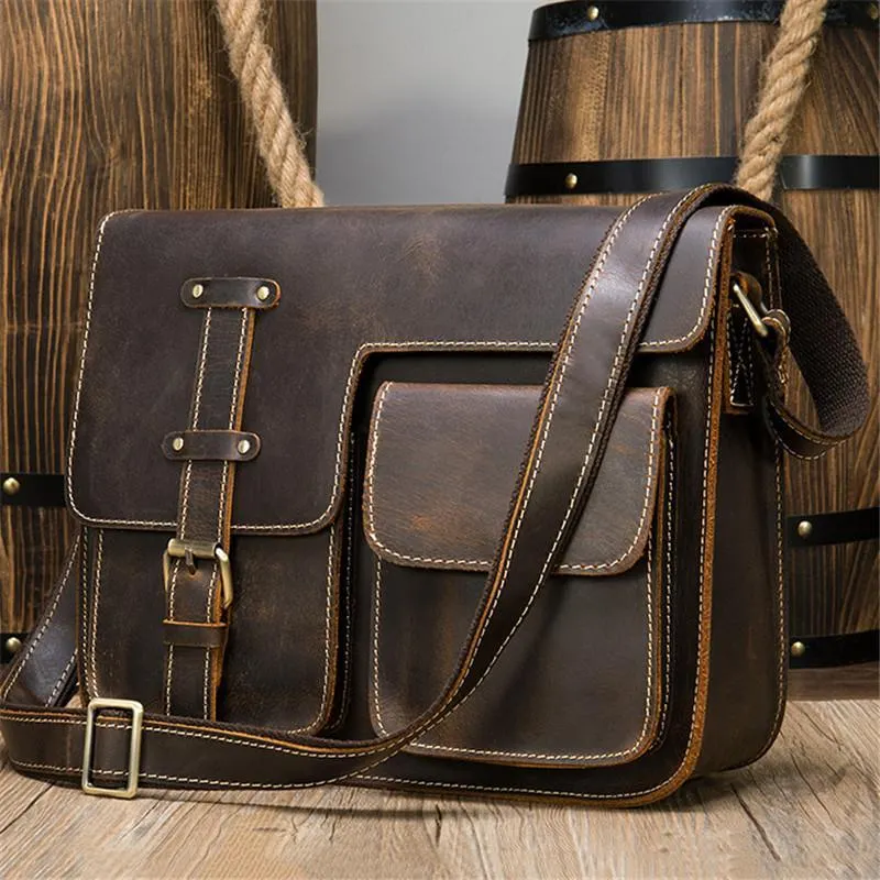 Mens Classic Business Large Capacity Vintage Leather Briefcase