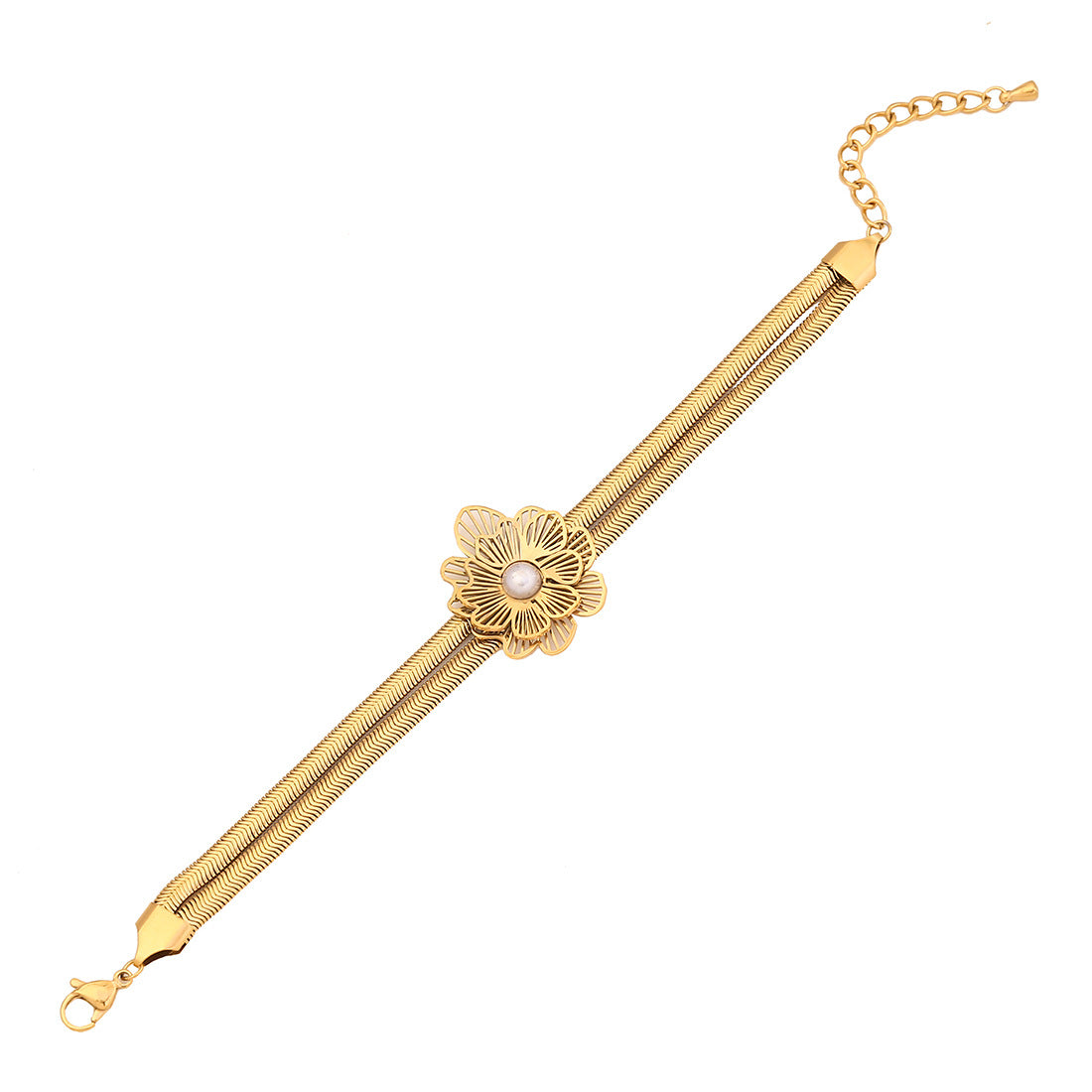 Fashion Flower Bracelet Personality Knot Design Double Layer Snake Bone Chain Titanium Steel Jewelry B621