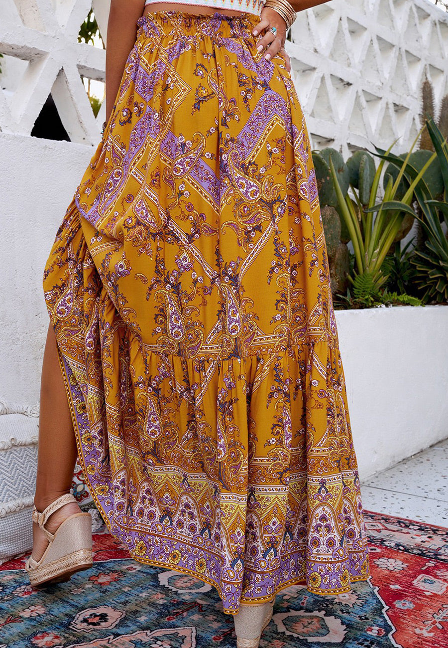 Drawstring Waist Bohemian Maxi Dress