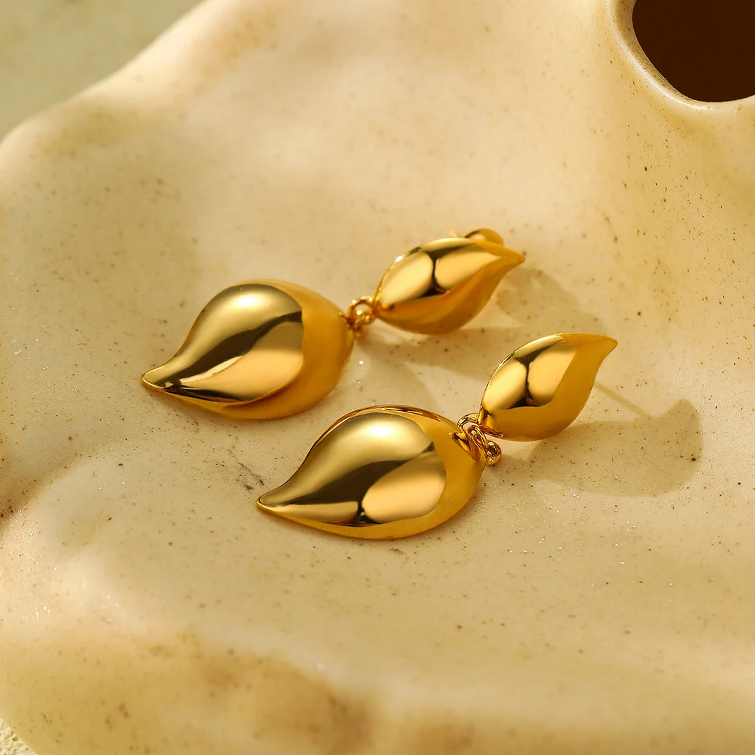 18K Gold Polished Drop Shape Pendant Earrings