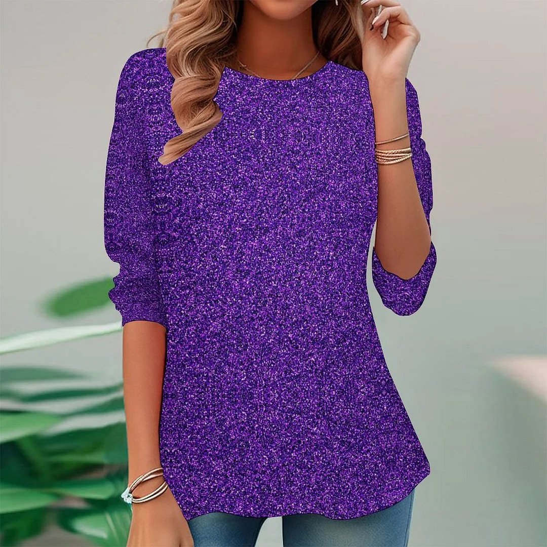 Women plus size clothing Full Printed Long Sleeve Plus Size Tunic for  Women Pattern Ombre,Purple,Glitter,Silver-Nordswear