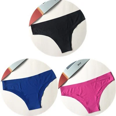 New Fashion Ice Silk Seamless Briefs Plus Size Sexy Breathable Solid Pure Color Black Low-Rise Panties Women Underwear Briefs