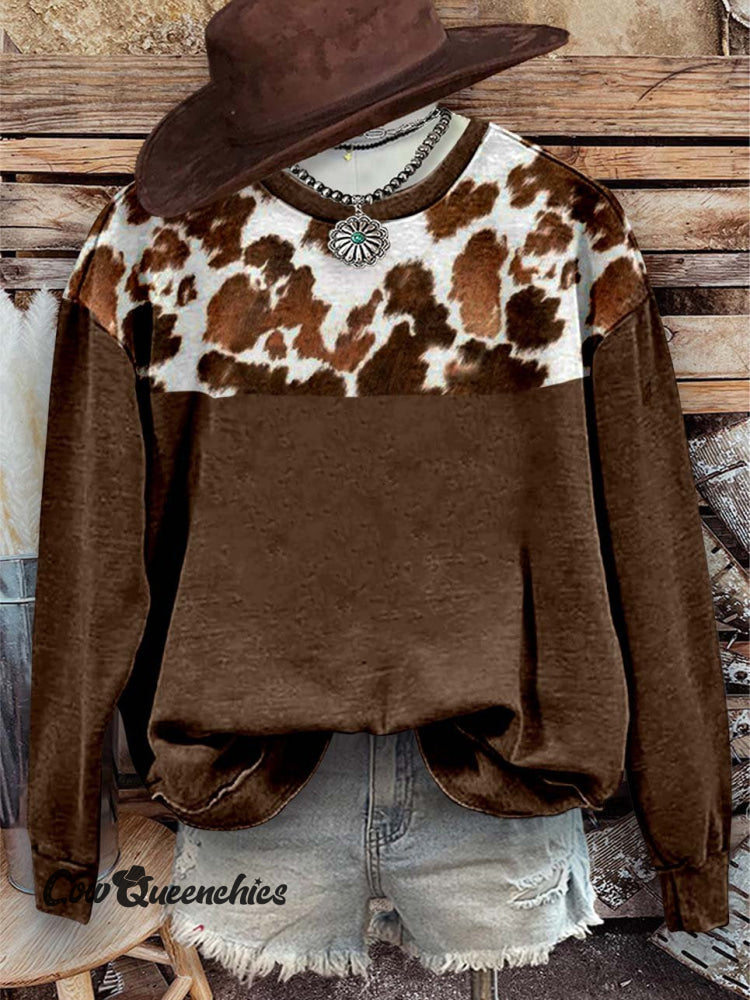 Cow Texture Animal Pattern Casual Sweatshirt Black / S