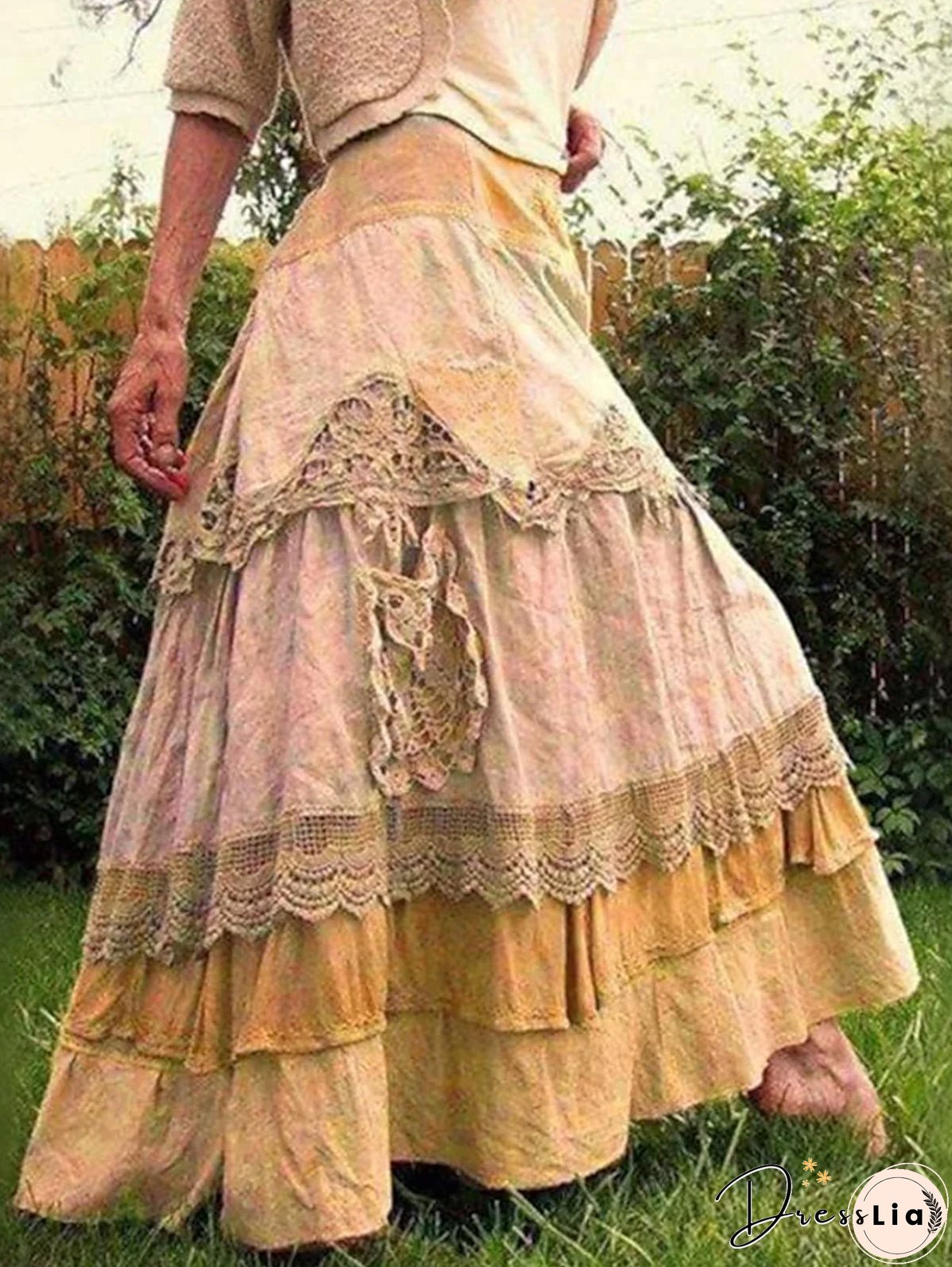 High Waist Lace Up Trim Colorblock Cotton Skirt