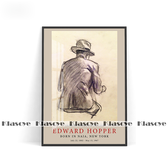 Edward Hopper Exhibition Museum Canvas Painting Black White Character Sketch Prints Art Retro Poster Wall Picture Home Decor