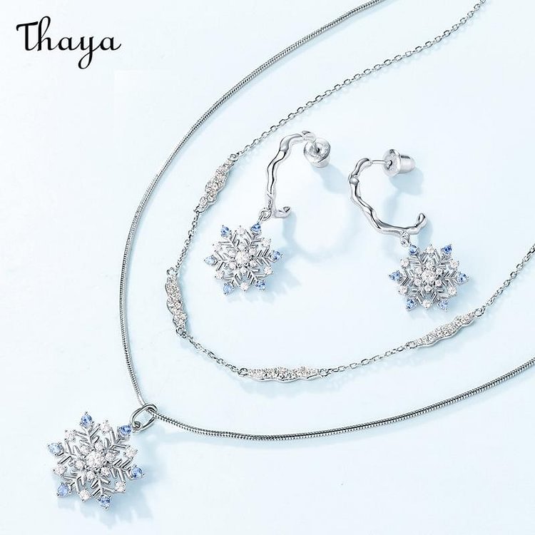 Thaya 925 Silver Double Layered Snowflake Necklace 