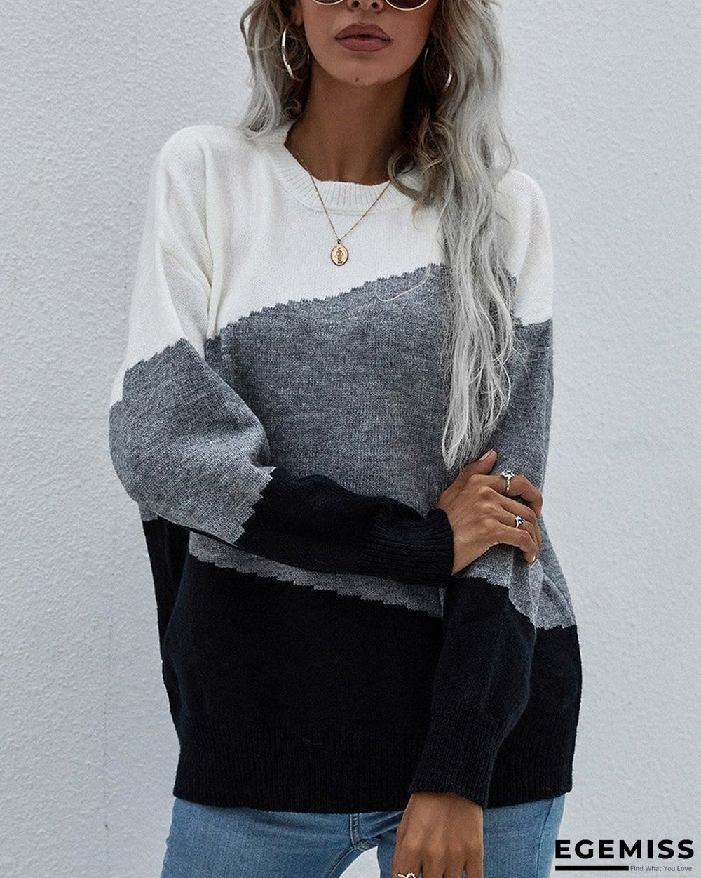Color Block Drop Shoulder Sweater | EGEMISS