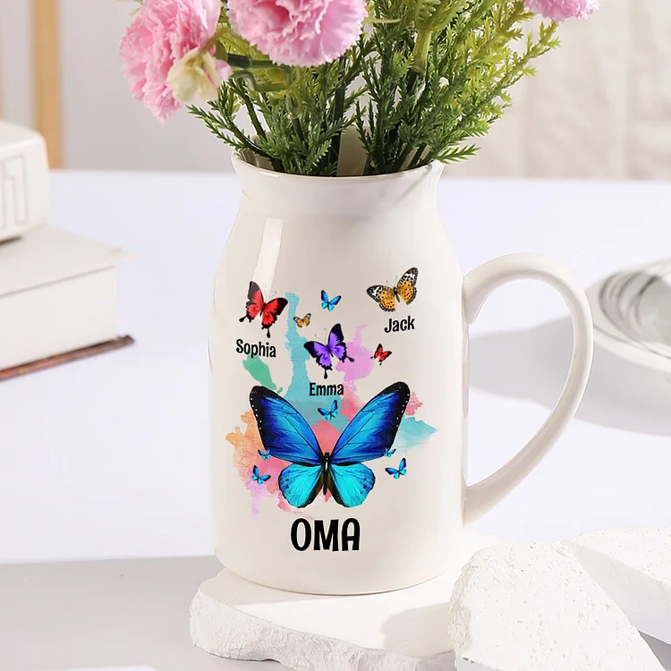 Kettenmachen Personalisierte 3 Namen & Text Schmetterling Familie Vase