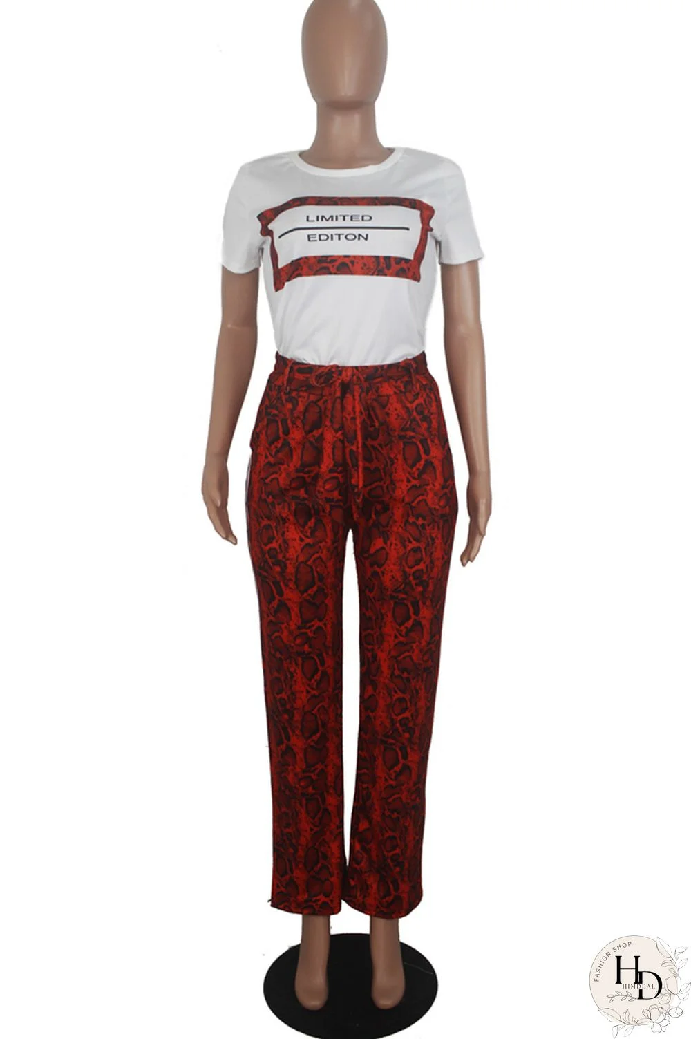 Yellow Polyester Casual Print Straight Short Sleeve Two-piece Pants Set