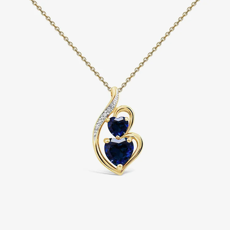 For Mother - Side by Side or Miles Apart We're Connected by the Heart Golden Blue Diamond Heart Necklace