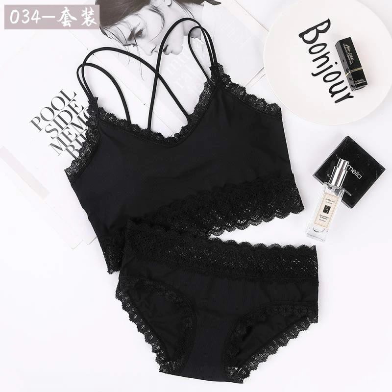 Billionm New Lace Breast Wrap Set Sross Straps Push Up Wireless Bra Comfortable breathable Underwear Panties For Women