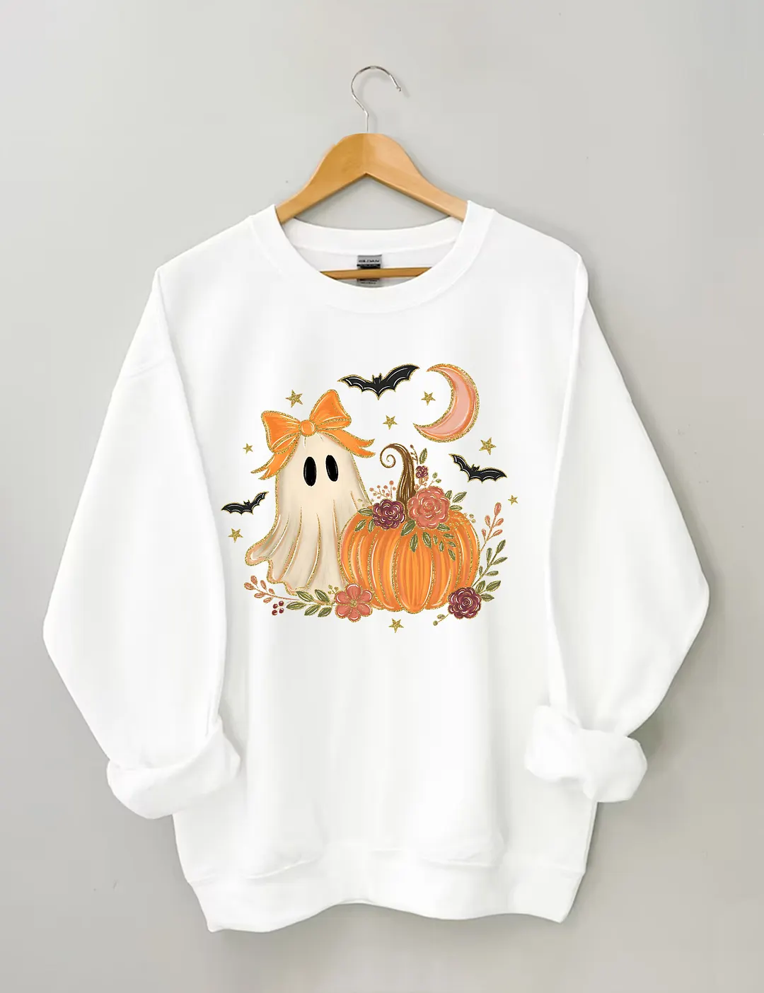 Floral Ghost Halloween Pumpkin Sweatshirt