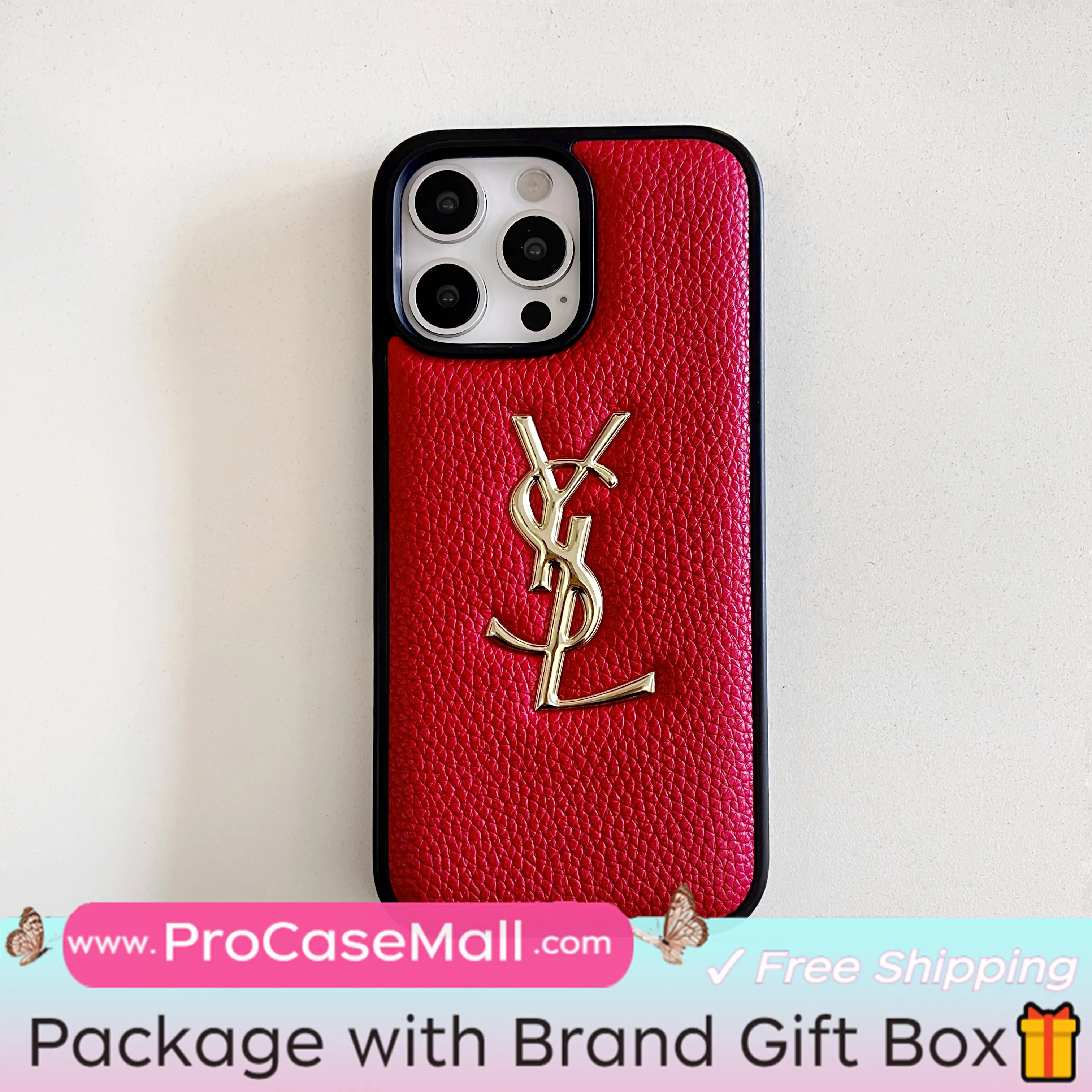 GOLD STAMPING GOLD PRINTED YSL LEATHER APPLE IPHONE CASE