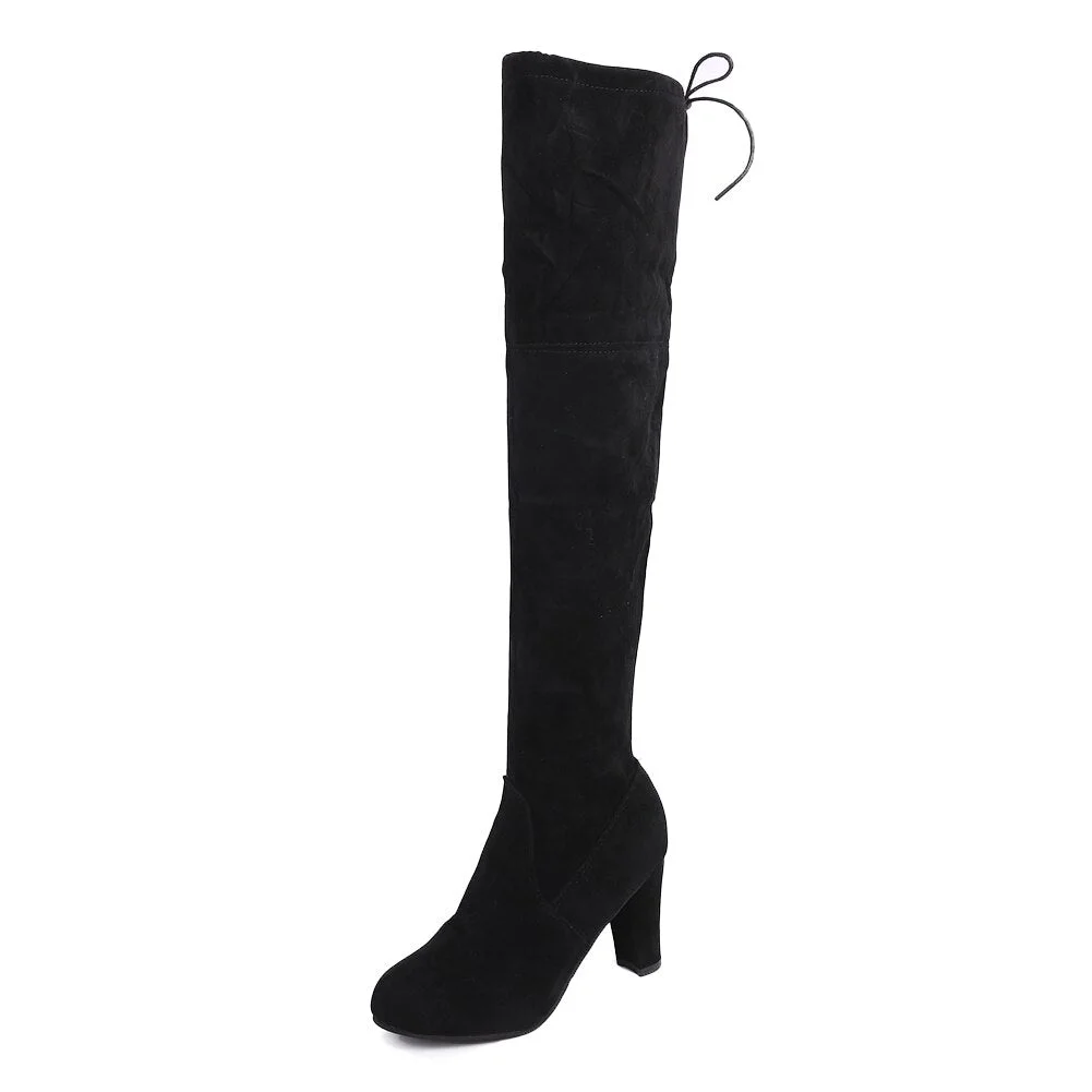 Women Over The Knee Boots Sexy Elastic High Heel Winter Thigh High Slim Boots Fashion Pointed Toe Stretch Lace Long Boots Ladies