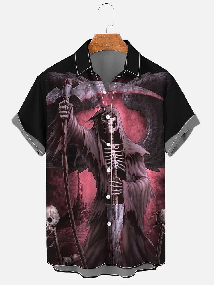 Men's Grim Reaper Wings Pink Halloween Print Shirt
