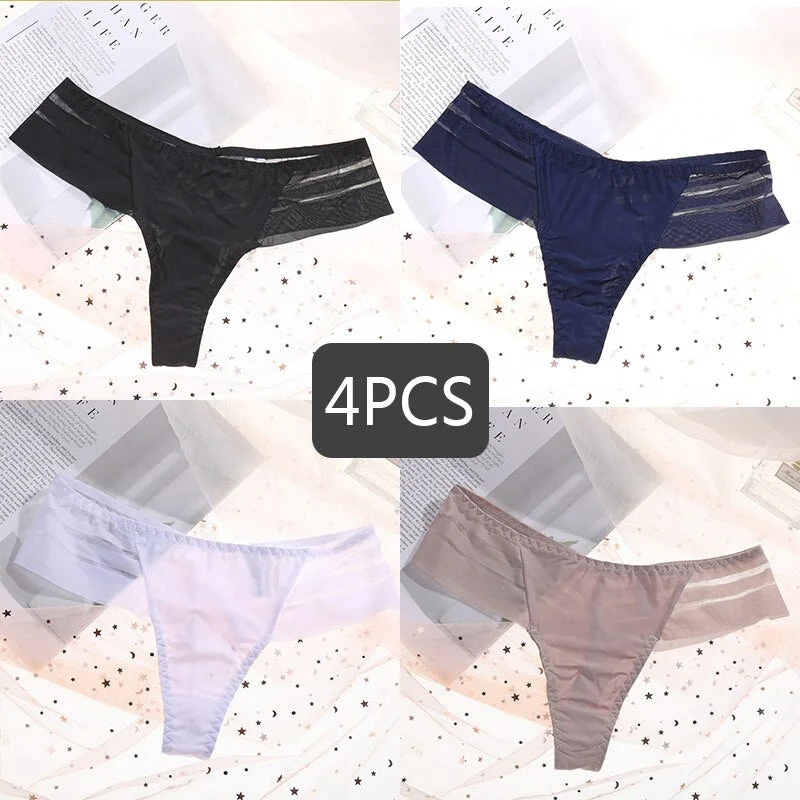 FINETOO Women's Sexy Lace Panties Seamless Cotton Crotch Breathable Ladies Transparent Underwear 4Pcs/set Comfortable Underpants