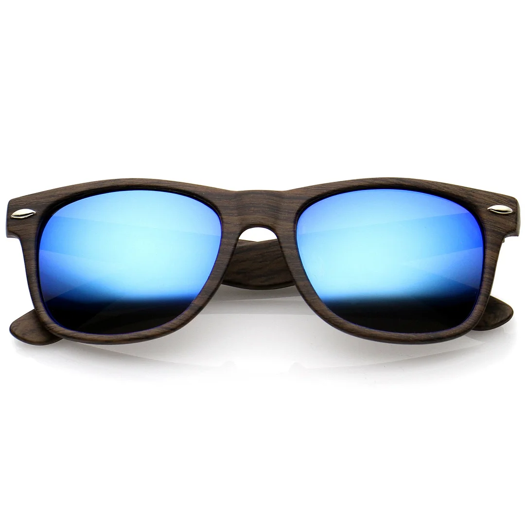 Classic Wood Printed Colored Mirror Square Lens Horn Rimmed glasses 54mm