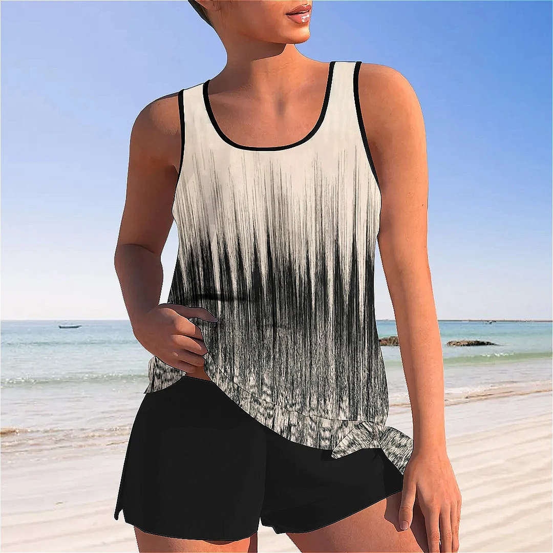 Bowknot Ray,Apricot,Black Mid Waisted Tankini Set - Plus Size Available